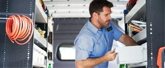 Contractor is efficient in the upfitting van.